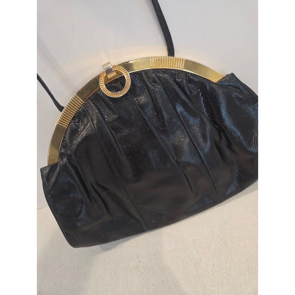 Vintage Susan Gail Snakeskin Clutch Evening Shoulder Purse Gold Clasp Spain